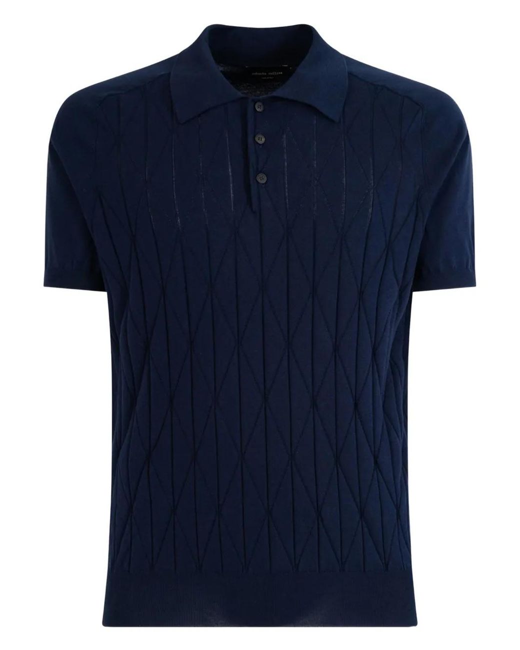 Roberto Collina Blue Diamond-Pattern Polo Shirt for men