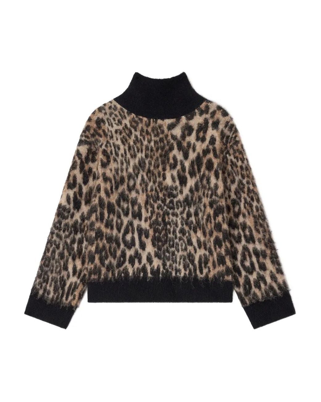 Ganni Natural Rückenfreier Pullover mit Leoparden-Print