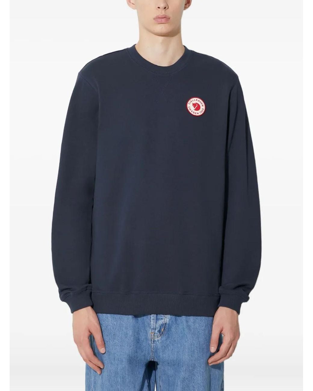 Fjallraven Blue Logo-Patch Crew-Neck Sweatshirt for men