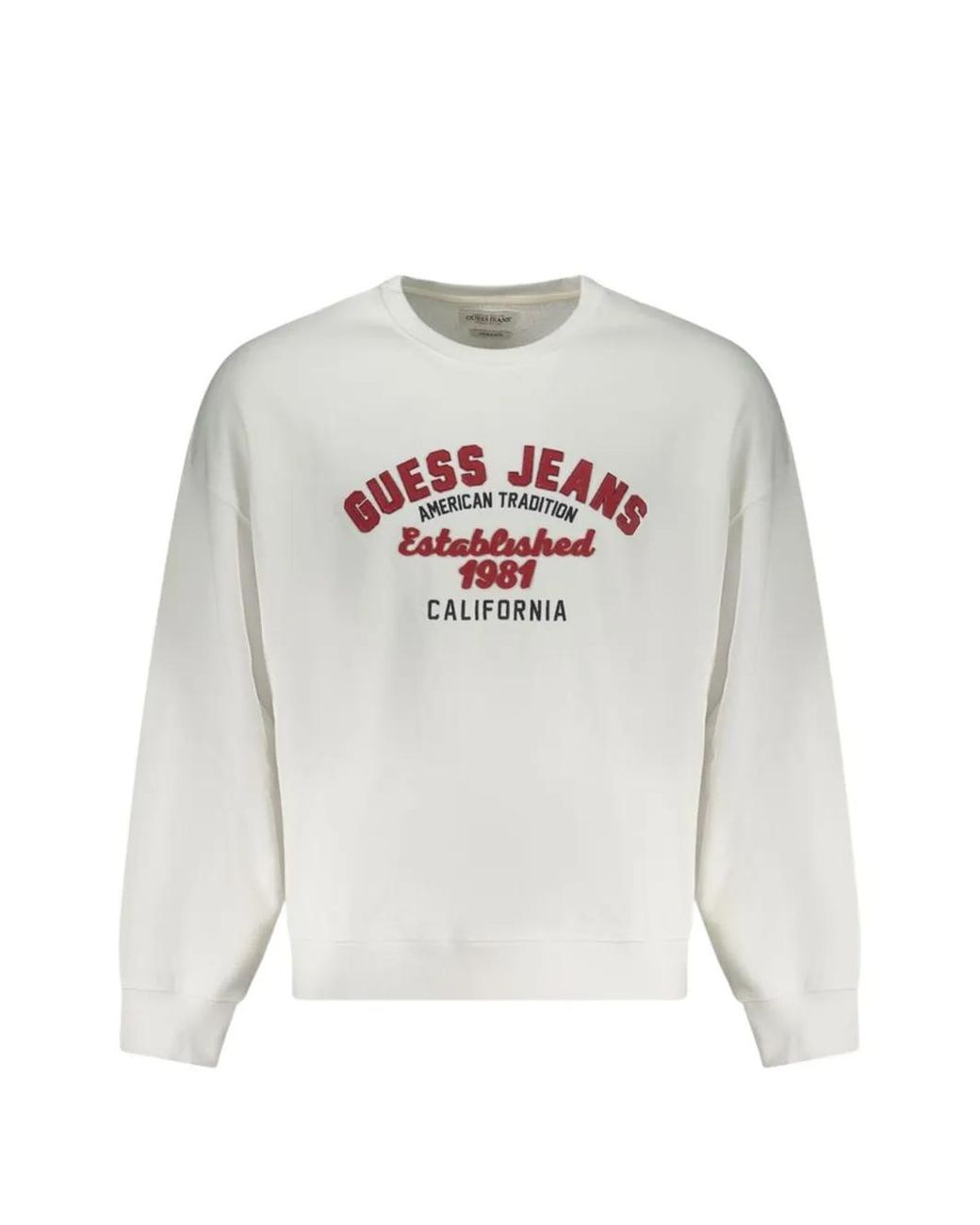 Guess White Embroidered Logo-Print Sweatshirt for men
