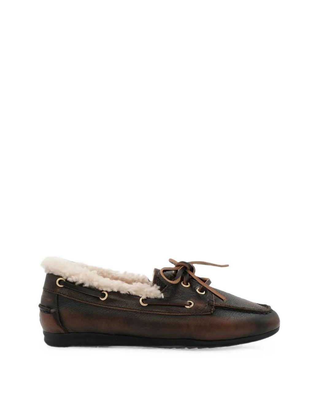 Toral Shoes Brown Nahua Shearling-Trim Leather Loafers