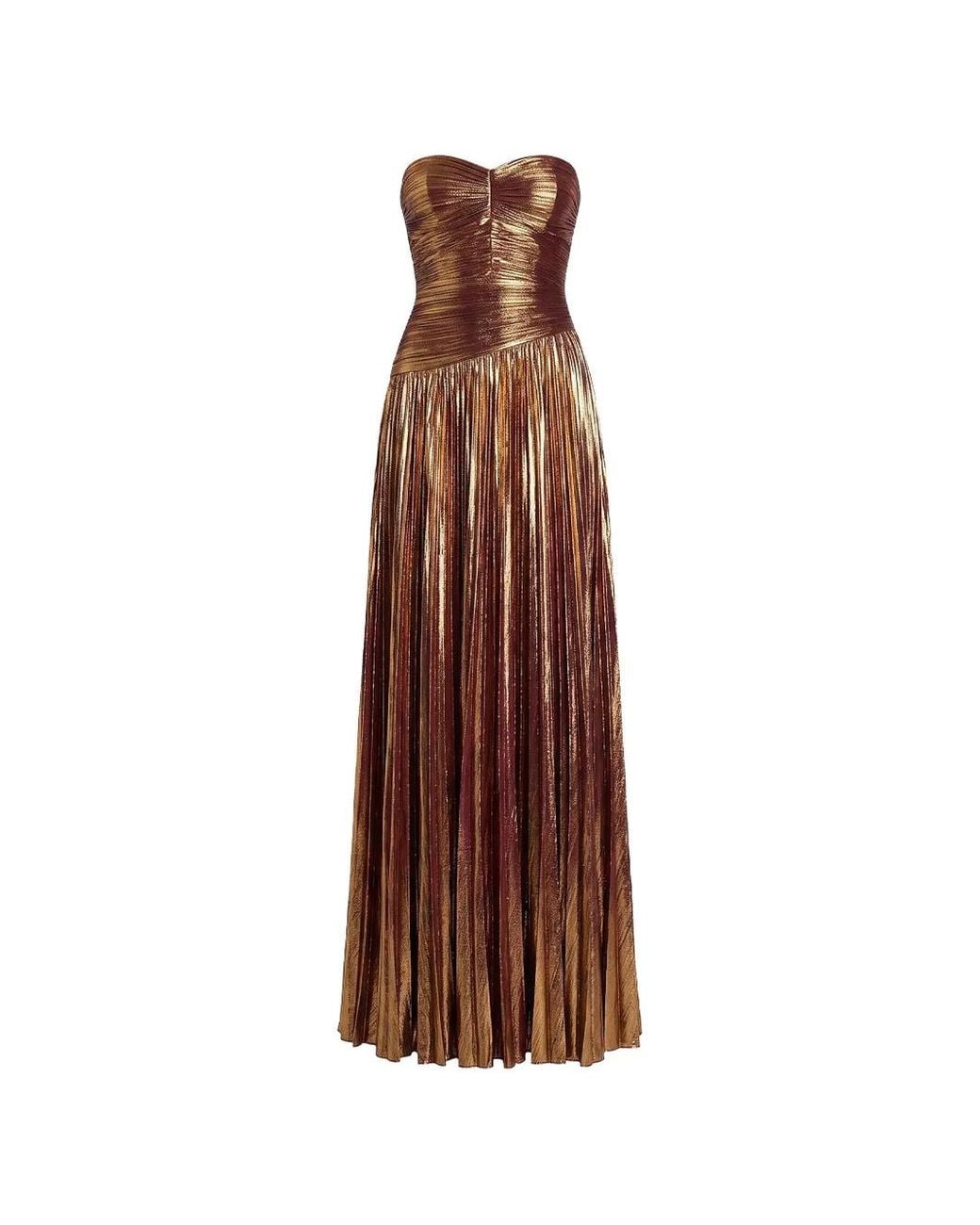 retroféte Brown Saba Pleated Metallic Maxi Dress