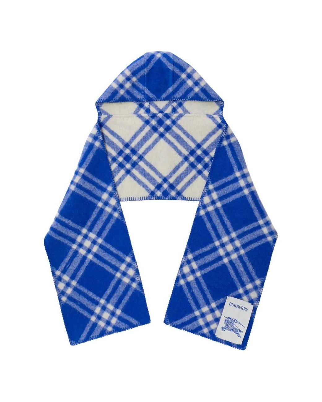 Burberry Blue Check Wool Hooded Scarf