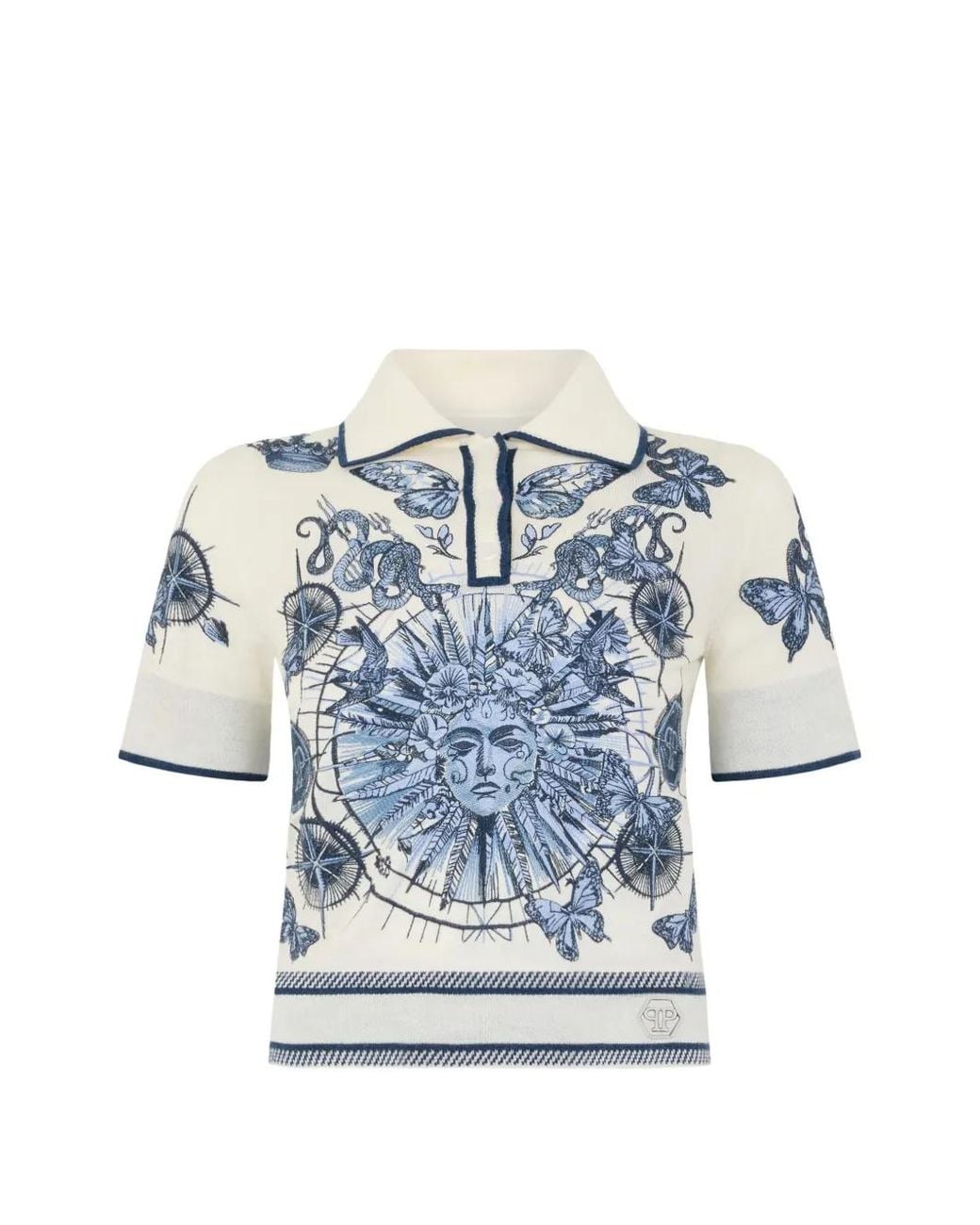 Philipp Plein Blue Graphic-Print Polo Shirt