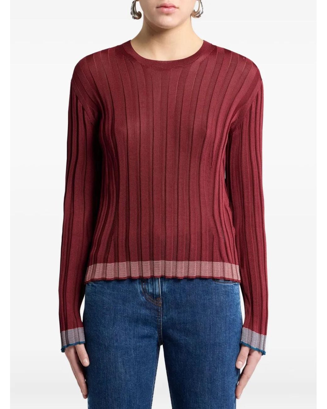 Etro Red Ribbed-Knit Sweater