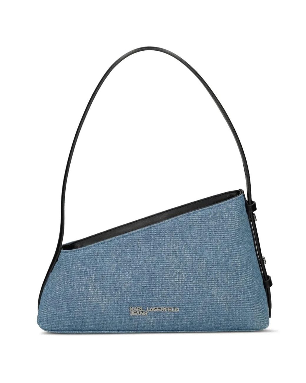 Karl Lagerfeld Blue Denim Logo-Plaque Shoulder Bag