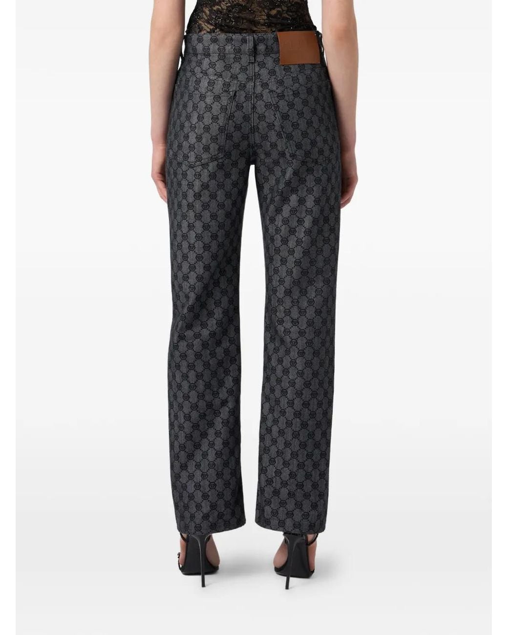 Philipp Plein Gray Monogram-Print Straight-Leg Jeans