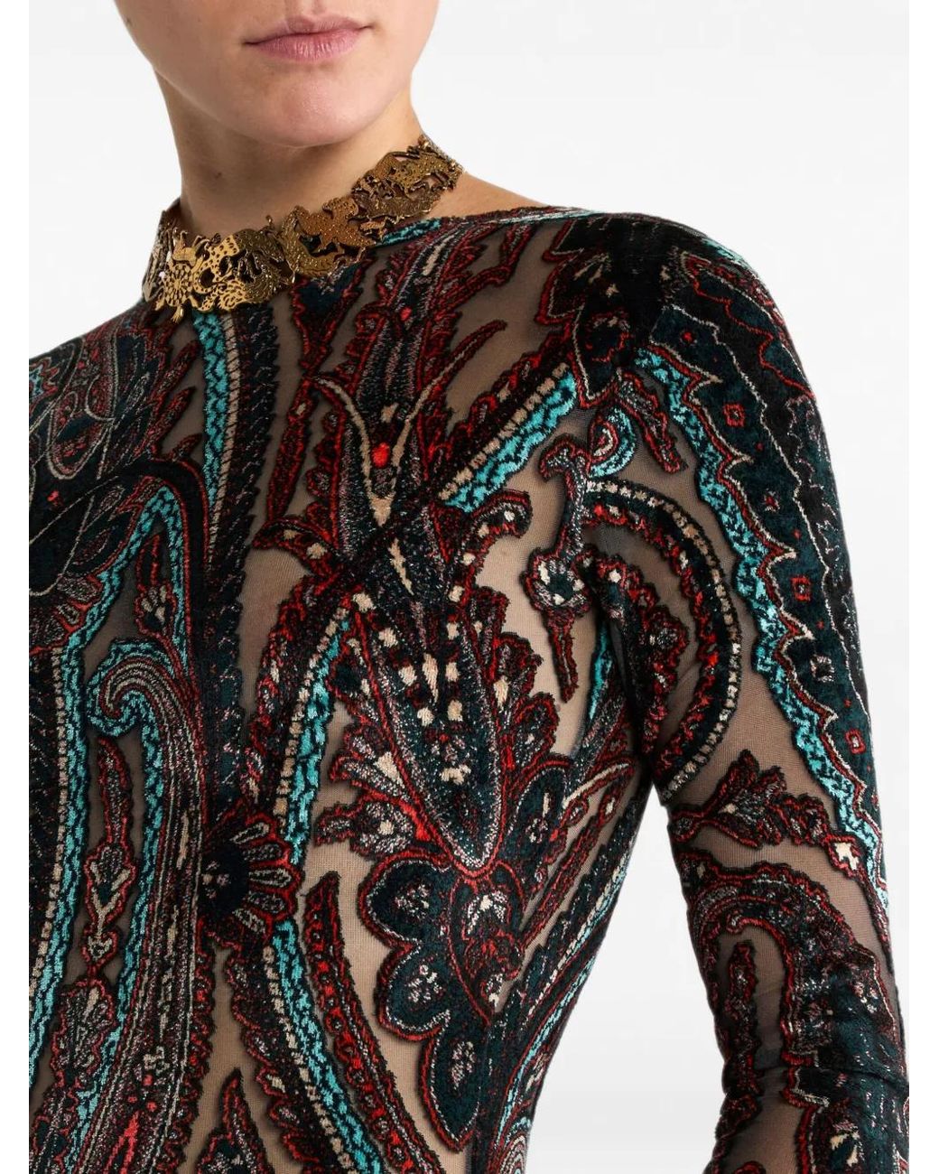 Etro Black Chenille-Jacquard Long Dress With Paisley Motif