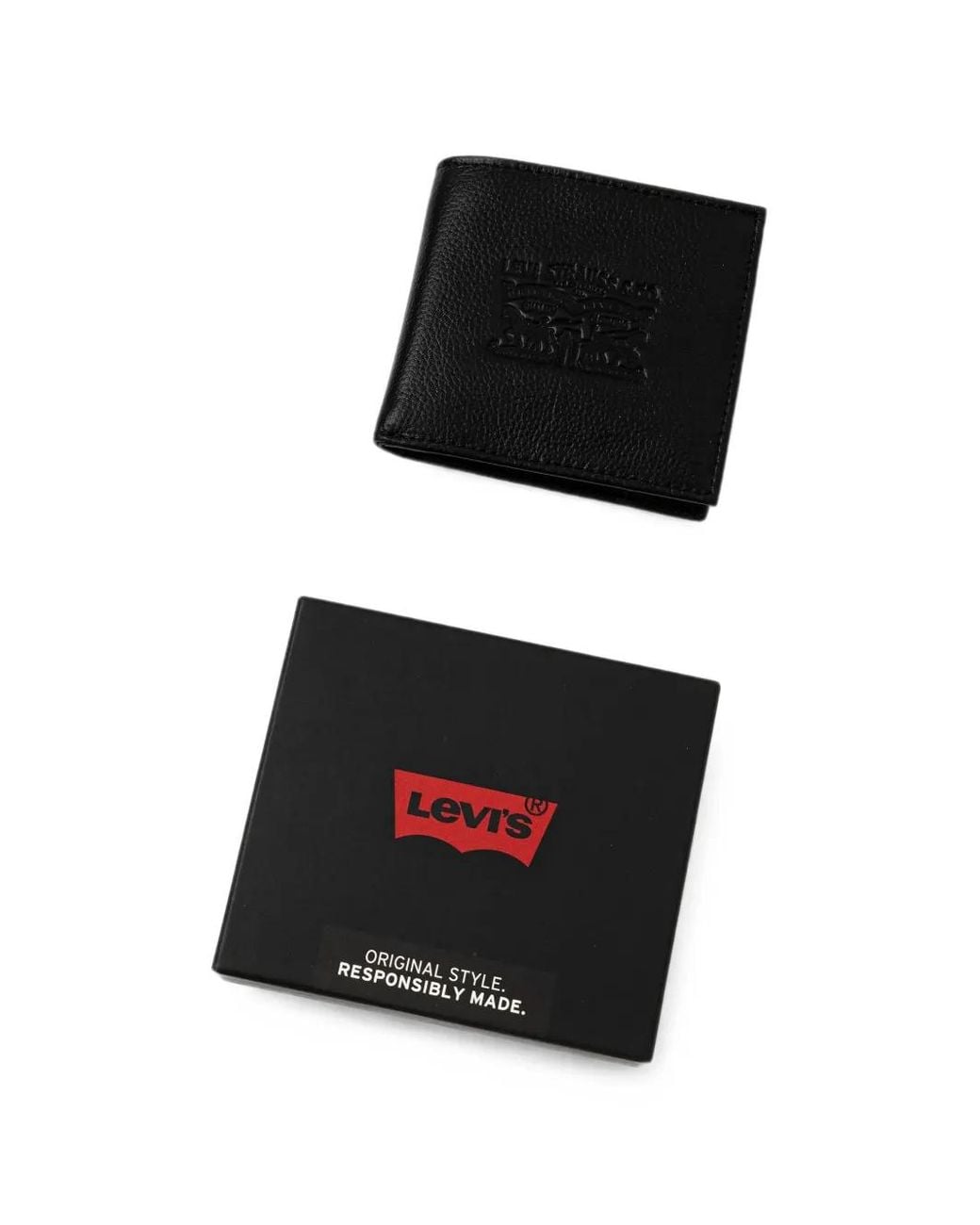 Levi's Black Two Horse Logo-Debossed Bi-Fold Wallet for men