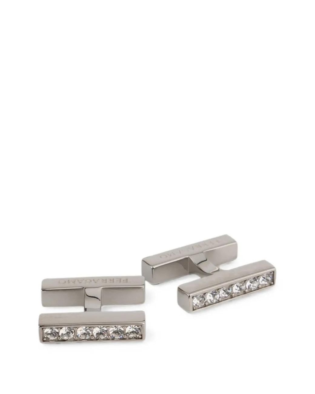 Ferragamo White Crystal Embellished Cufflinks for men