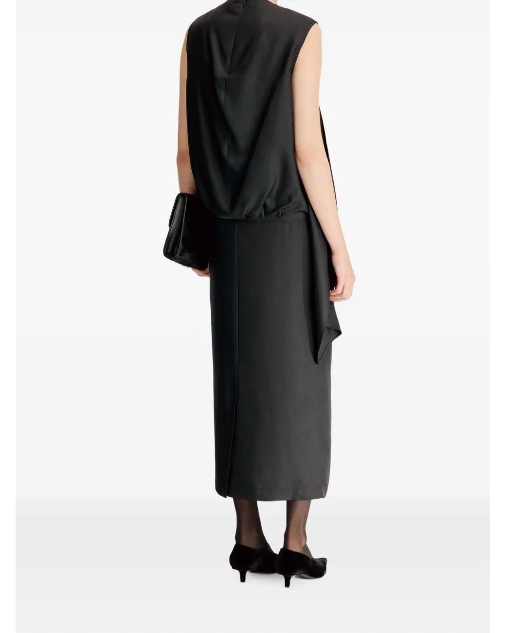 Loulou de Saison Black Izia Draped-Detailing Midi Dress