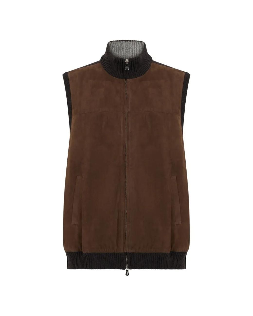 Fedeli Brown Gilet En Cachemire À Empiècements En Daim for men