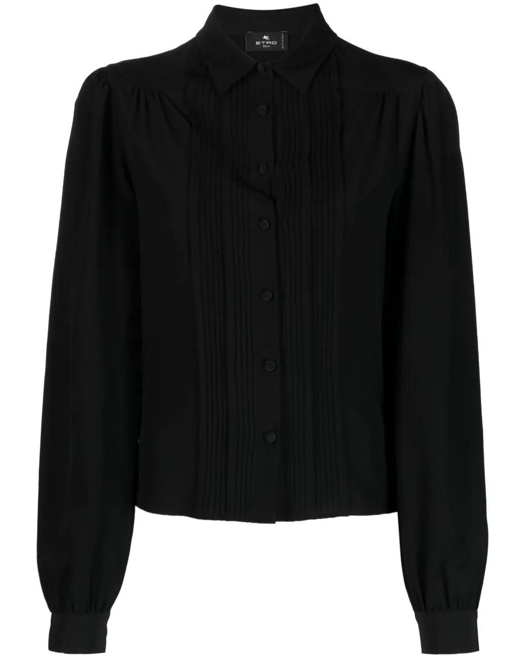 Etro Black Ribbed-Detail Silk Blouse