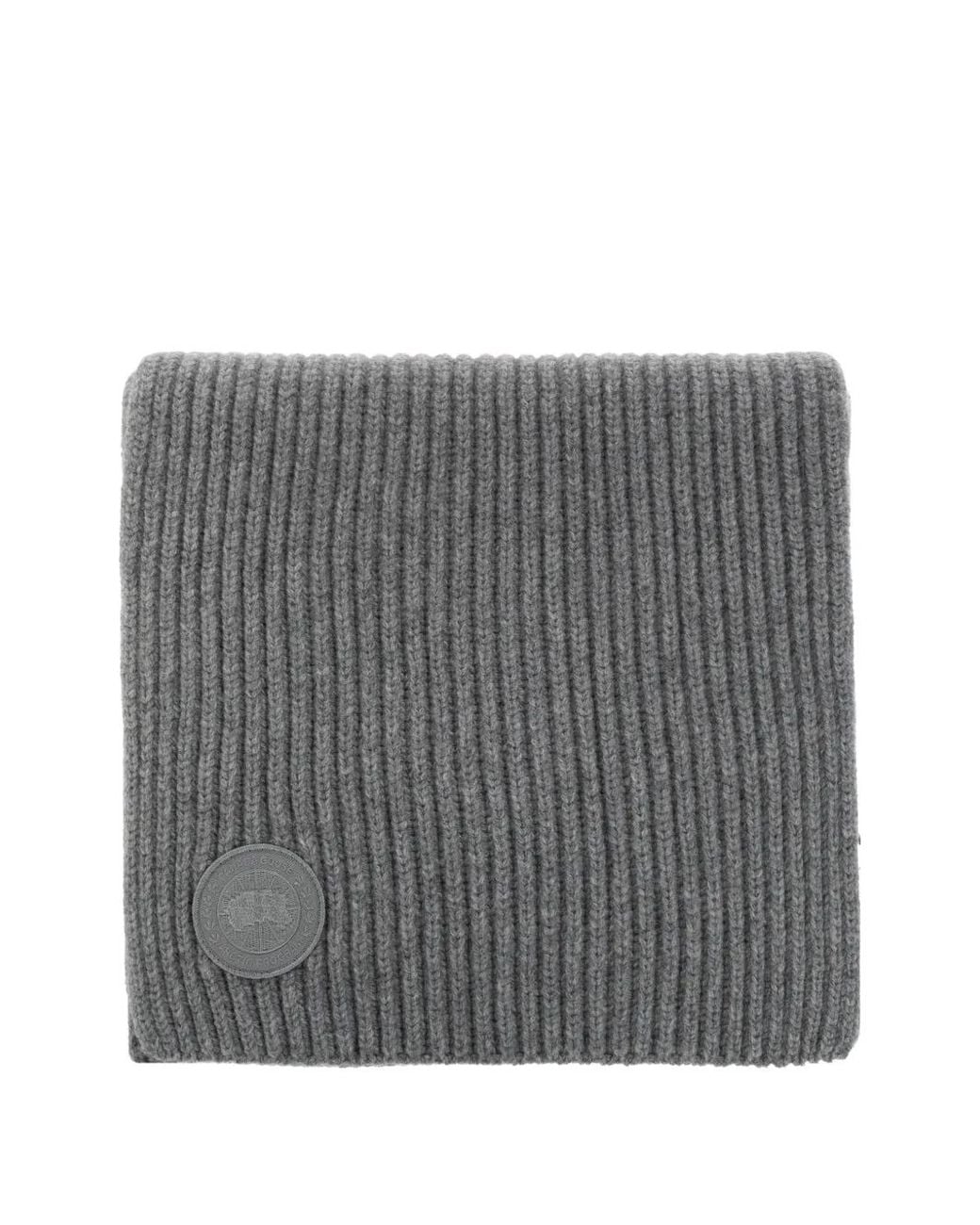 Canada Goose Gray Logo-Patch Ribbed-Knit Scarf