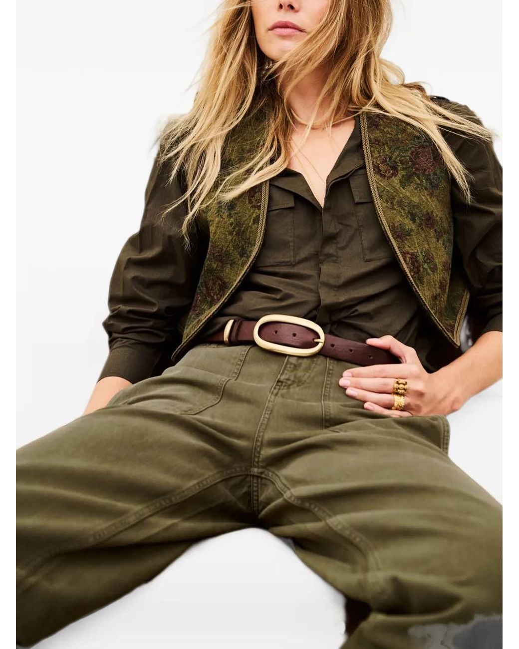 Ba&sh Green Cocy Drawstring-Waist Straight-Leg Jeans