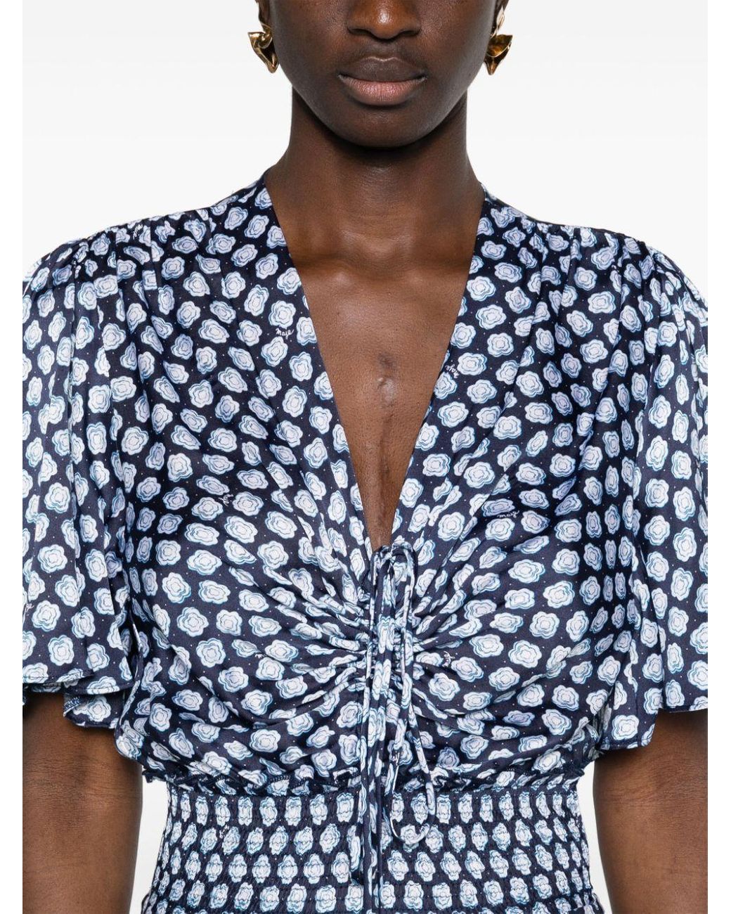 maje printed satin shirt dress Cutout floral-print satin mini shirt dress - black