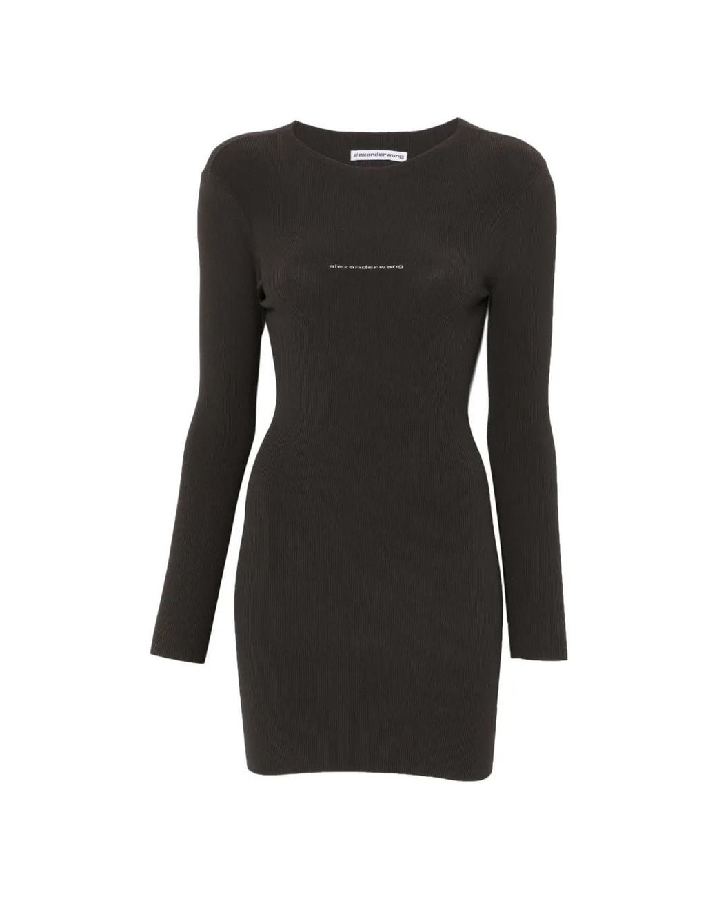 Alexander Wang Black Jacquard Logo Long Sleeve Crewneck Dress