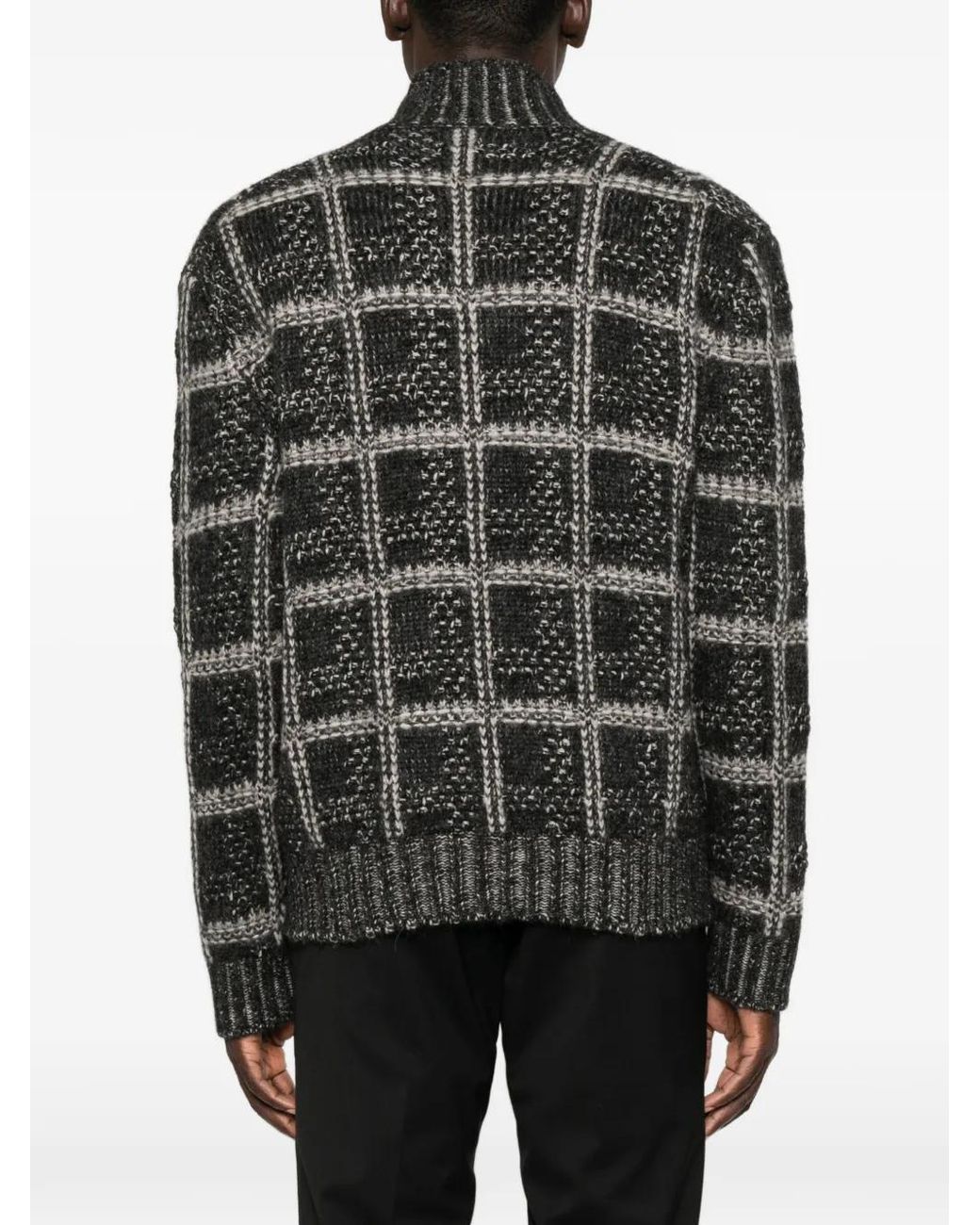 Canali Black Check-Pattern Zip-Up Cardigan for men