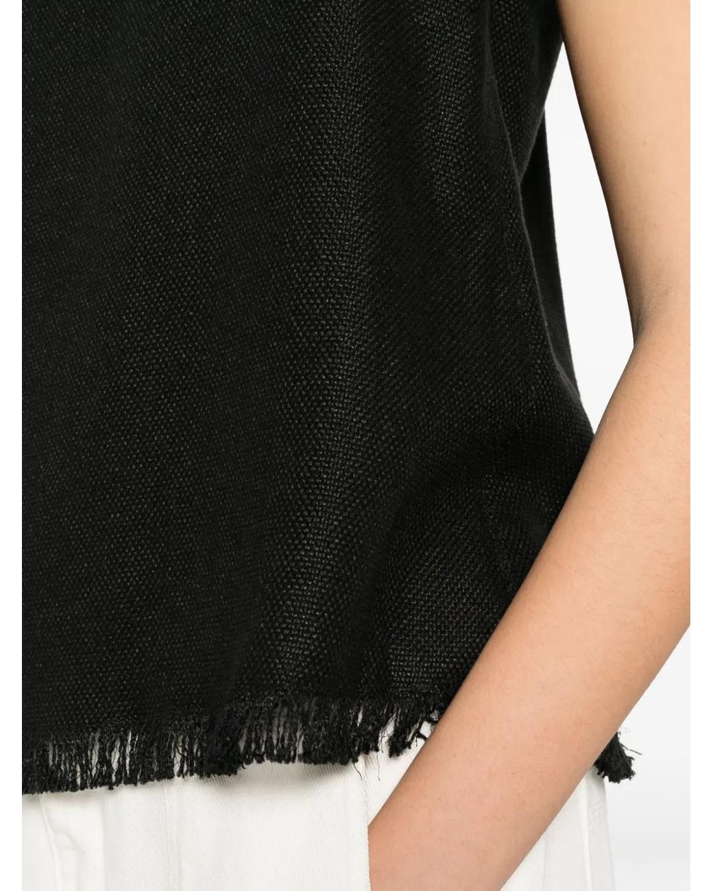 Max Mara Black Fringed-Edge Sleeveless Top