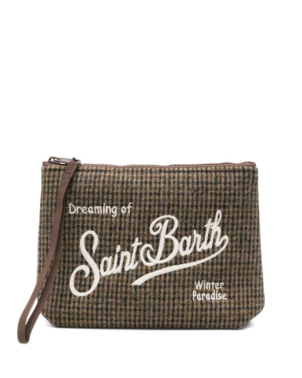Mc2 Saint Barth Gray Aline Wool Blend Pochette With Houndstooth Pattern And Logo Embroidery