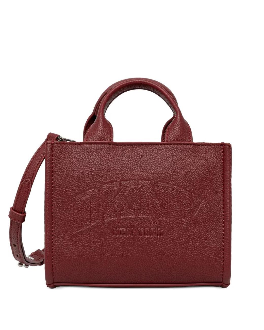 DKNY Red Mini Handle Logo-Debossed Tote Bag
