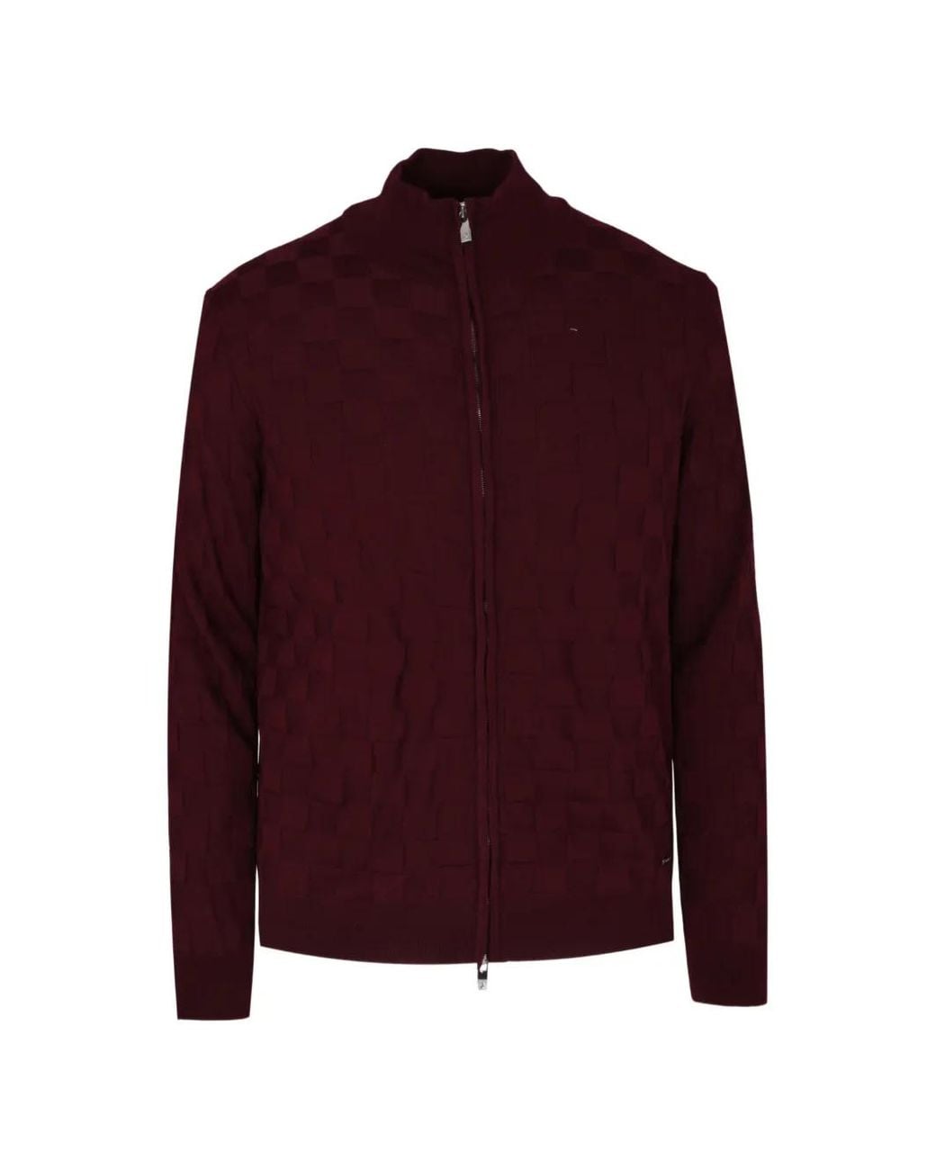 Tombolini Red Check-Pattern Zip-Up Cardigan for men