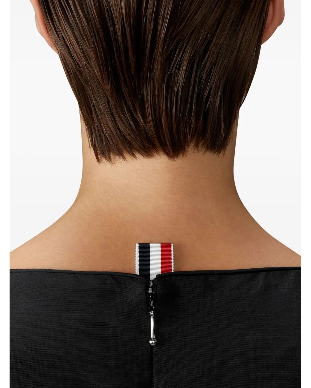 Thom Browne Black Silk Moire Boat Neck Column Dress
