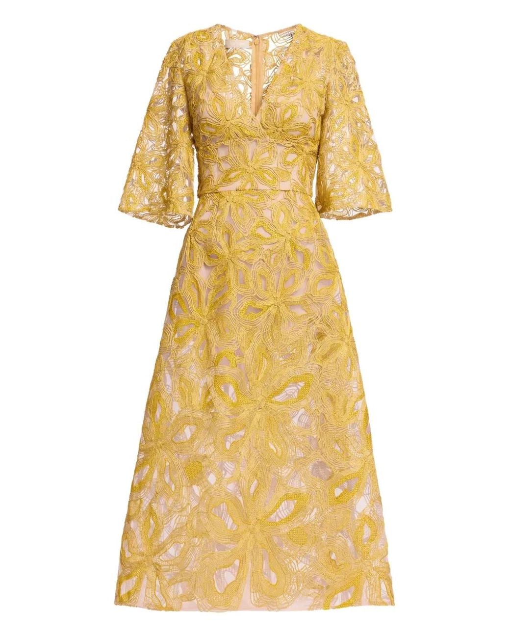 knee length dresses for ladies Yellow Ditsy Floral Puff Sleeve Saffy Midi Dress main image 1