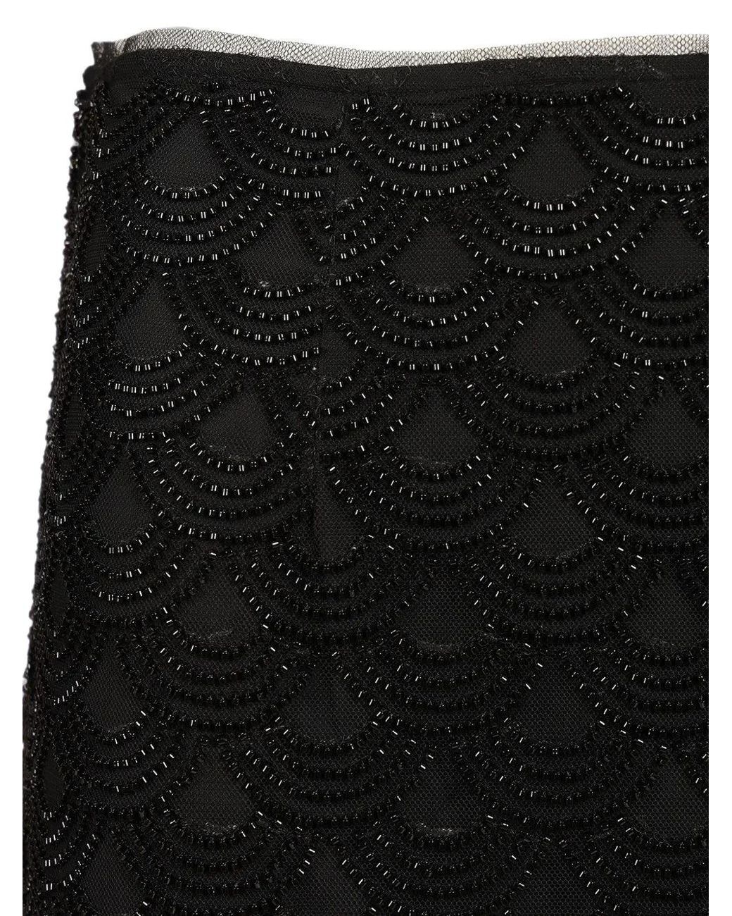 ROTATE BIRGER CHRISTENSEN Black Sequin-Embellished Scalloped-Hem Skirt
