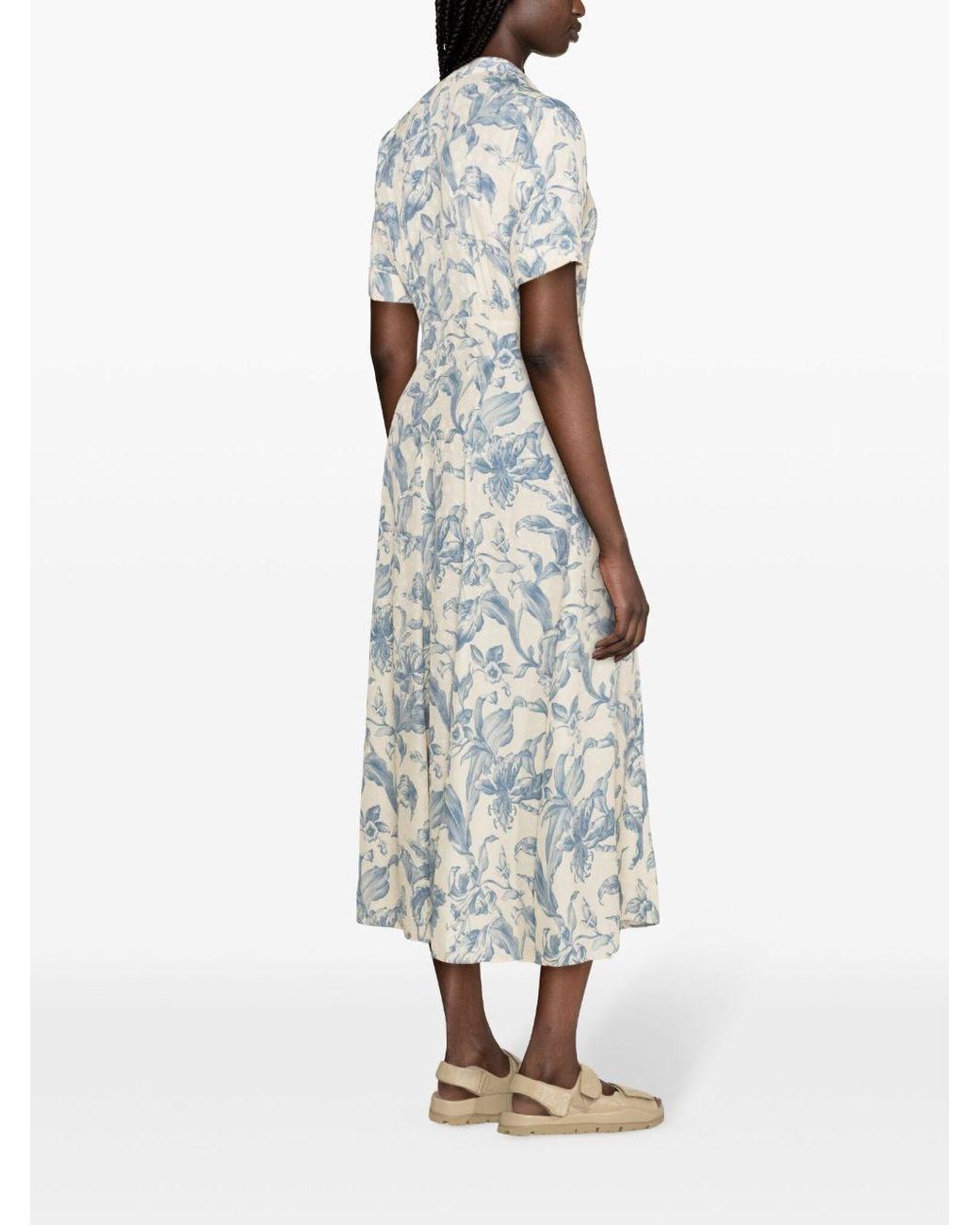 Sandro Josephina Floral-Print Woven Midi Dress in White | Lyst
