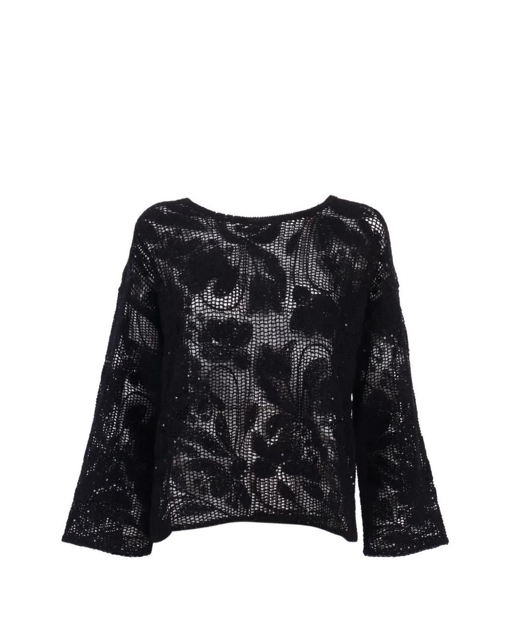 Kangra Black Cornely Embroidery Sequin Top