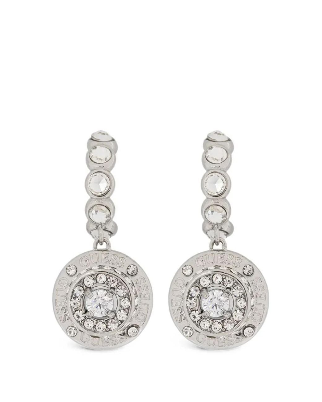 Guess White Puces D'Oreilles Sparks Ornées De Cristaux À Logo Gravé