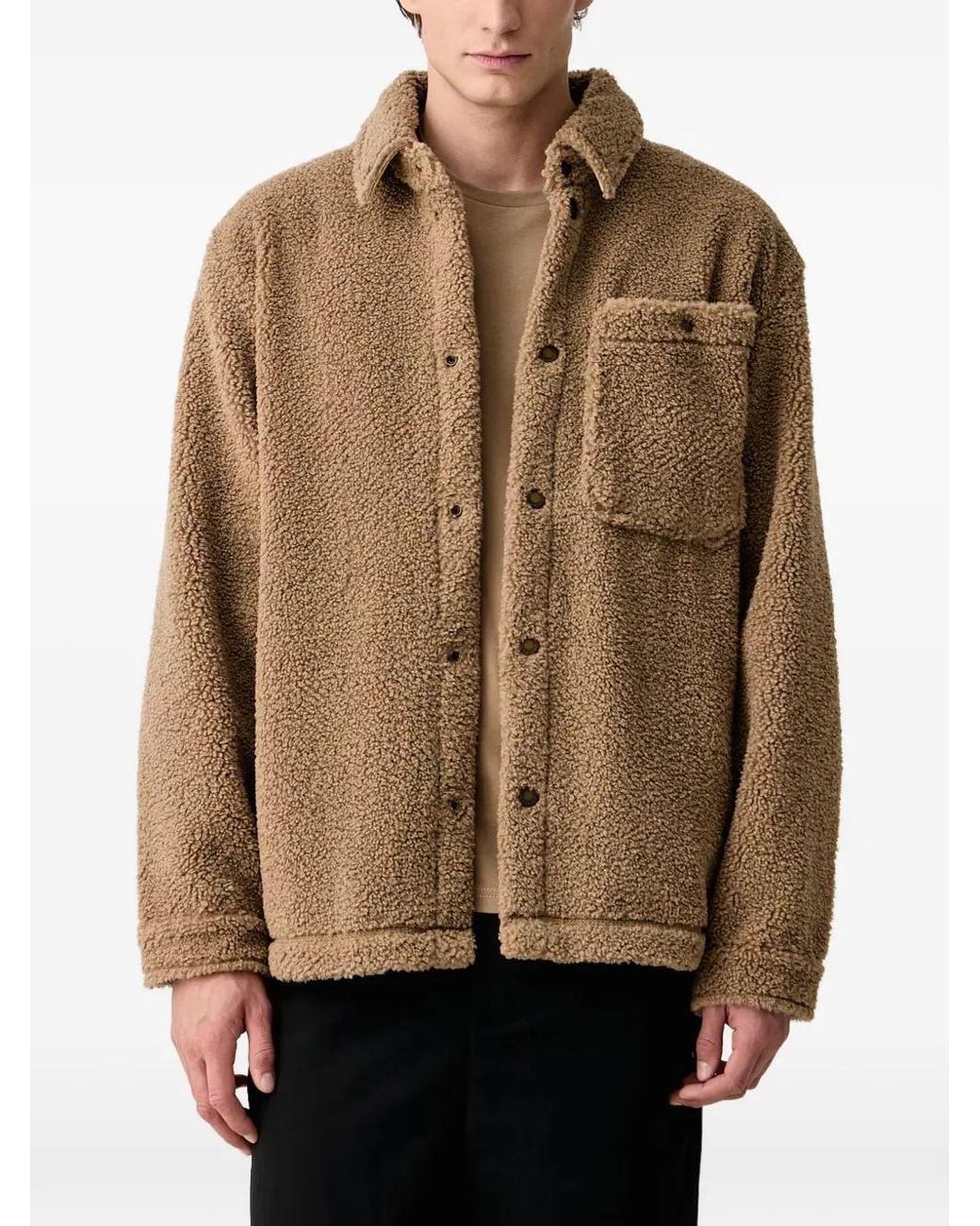 Napapijri Brown Fleece-Texture Logo-Patch Jacket for men