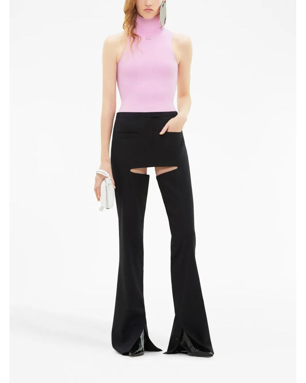 Courreges Black Chaps Flared Tailored Trousers