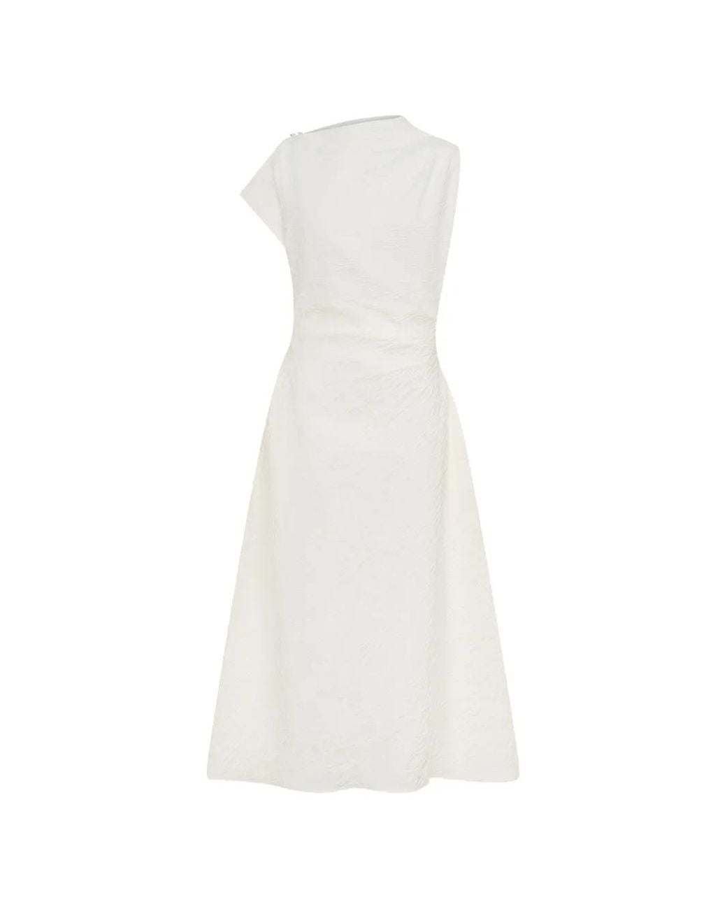 Anna Quan White Charlie Asymmetric Ruched Midi Dress