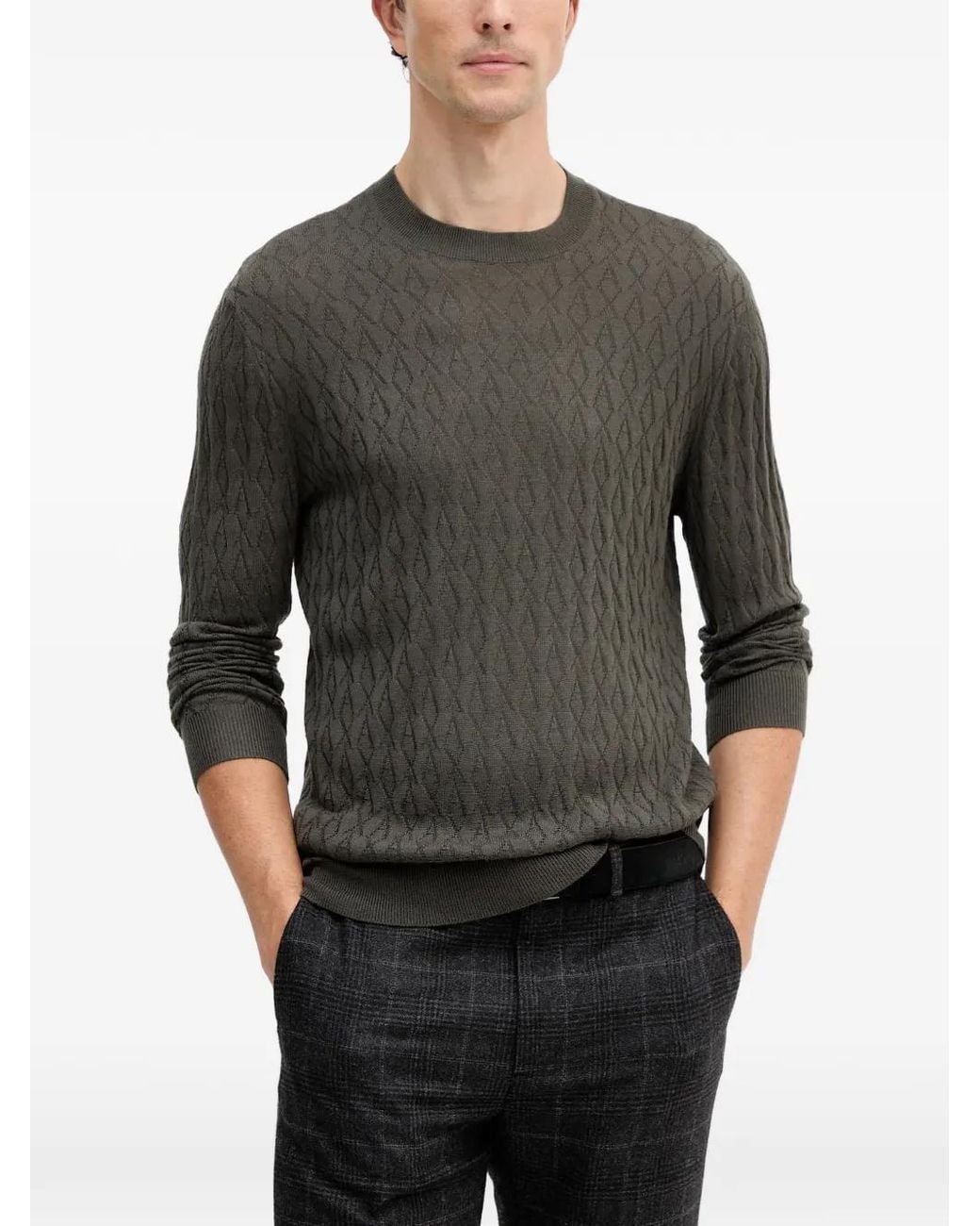 ARMANI EXCHANGE Gray Patterned Crew Neck Sweater for men