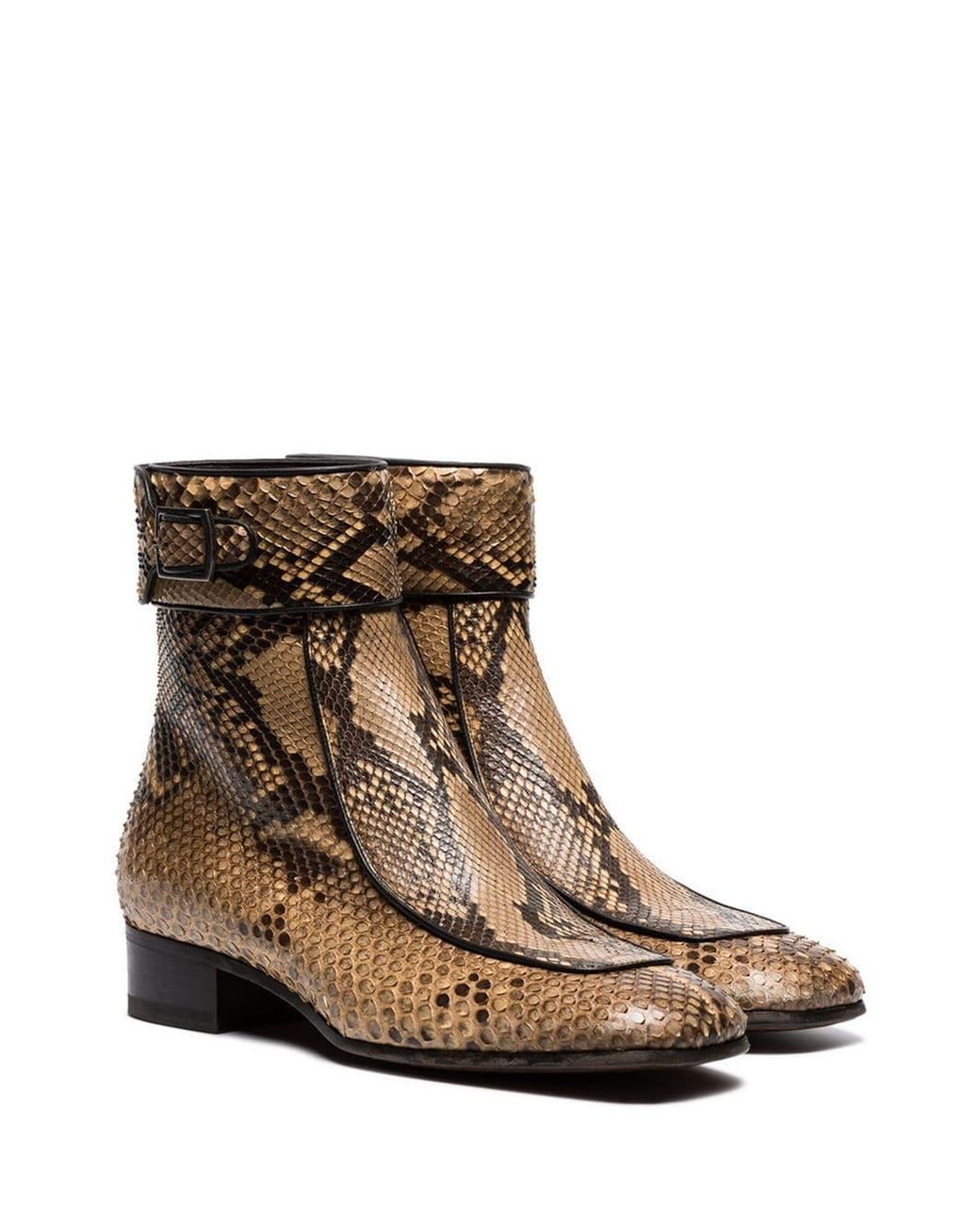 Saint Laurent Brown Snake Skin Leather Boots for Men | Lyst