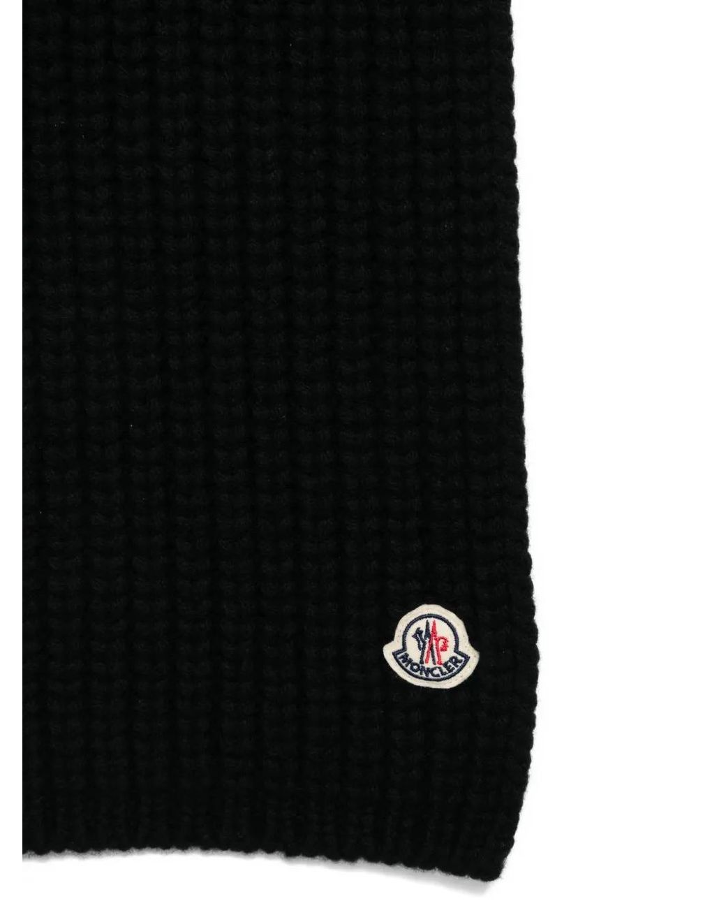 Moncler Black Ribbed Logo-Patch Scarf