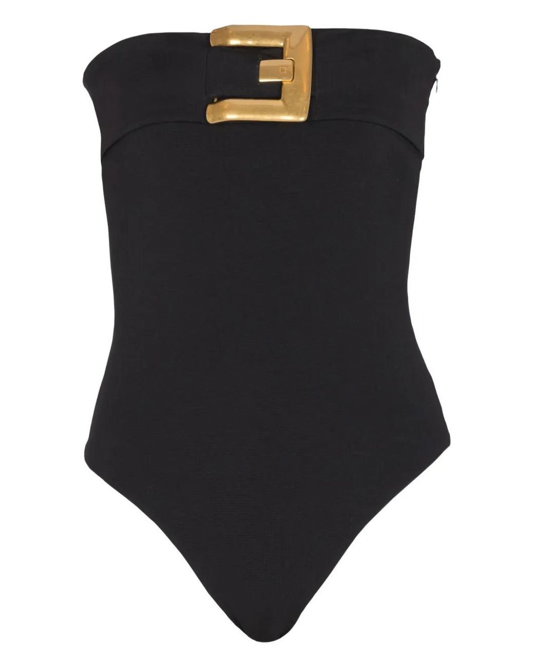 Balmain Black Buckle Crepe Belted Bodysuit