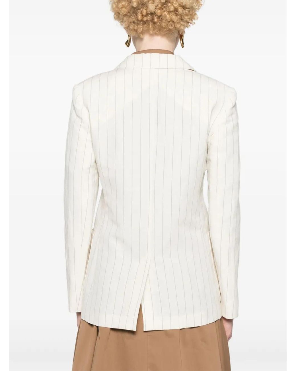 Max Mara Natural Single-Breasted Pinstriped Blazer