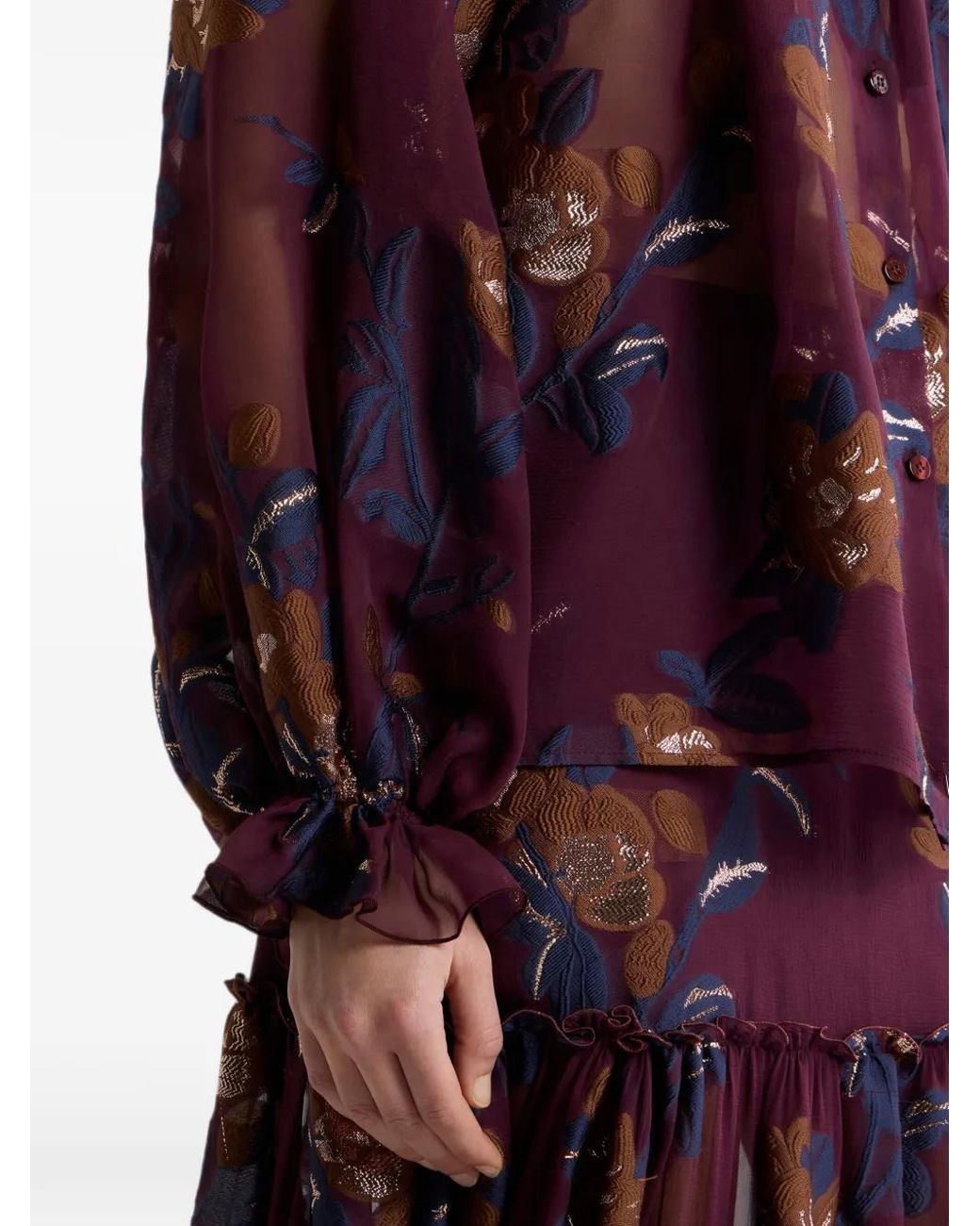 Etro Purple Silk-Blend Jacquard Shirt With Fil Coupé Flowers