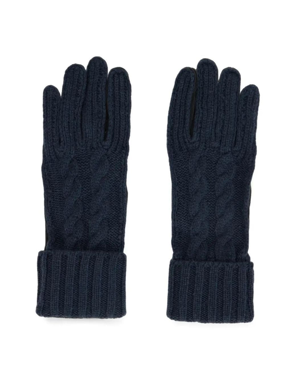 Moorer Blue Cable-Knit Suede-Panel Gloves
