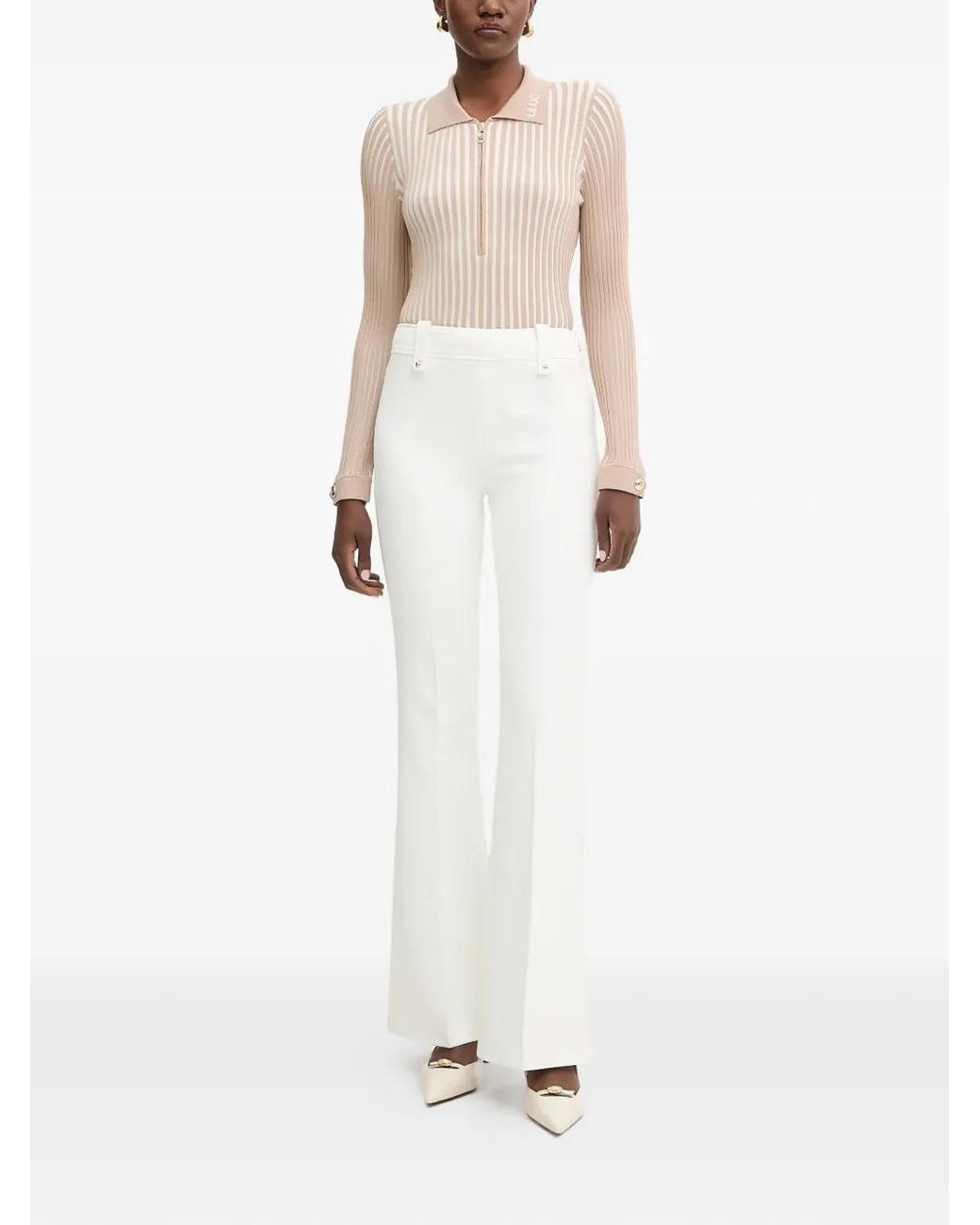 Liu Jo White Striped Polo Top