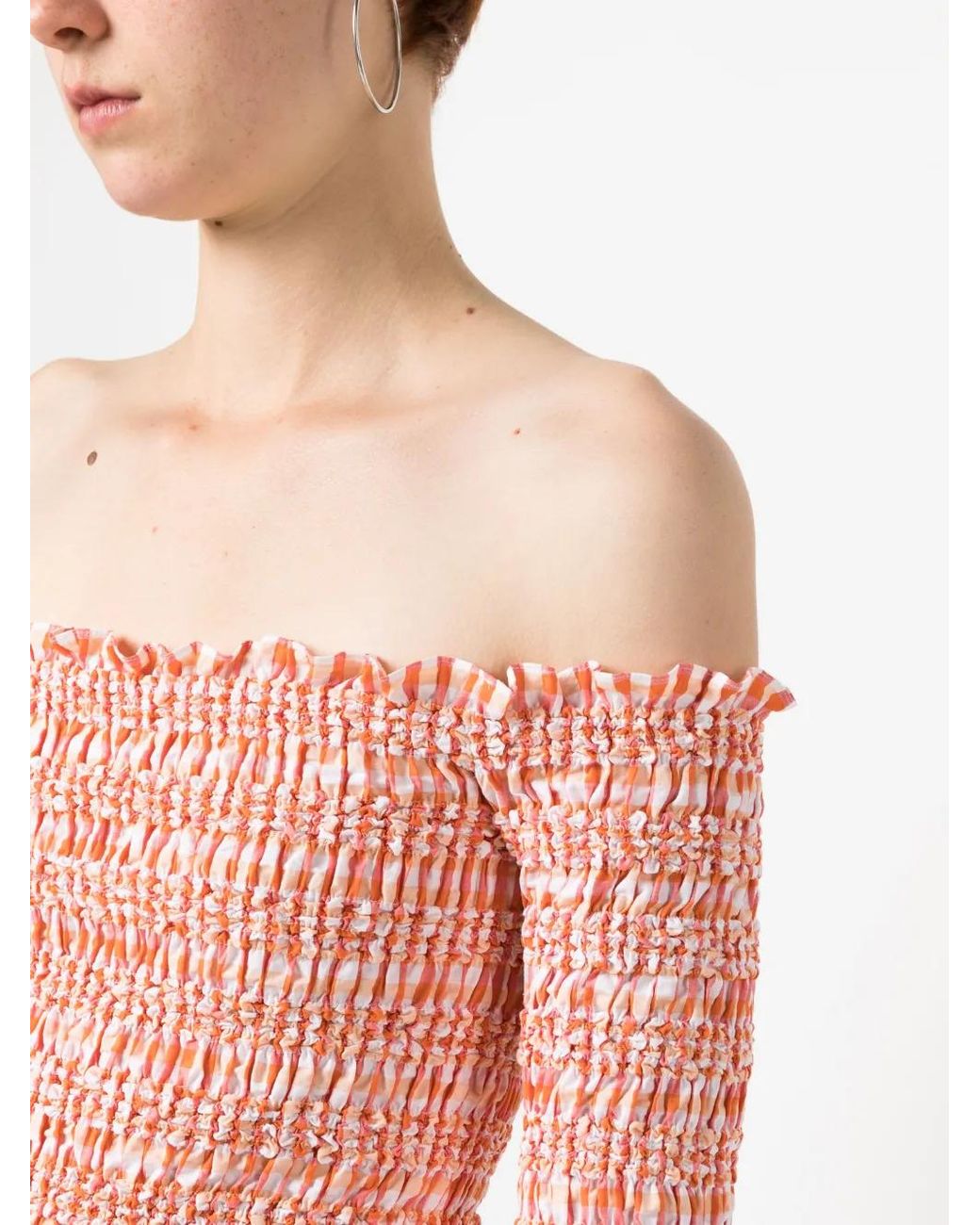 KENZO Pink Checkered Off The Shoulder Top