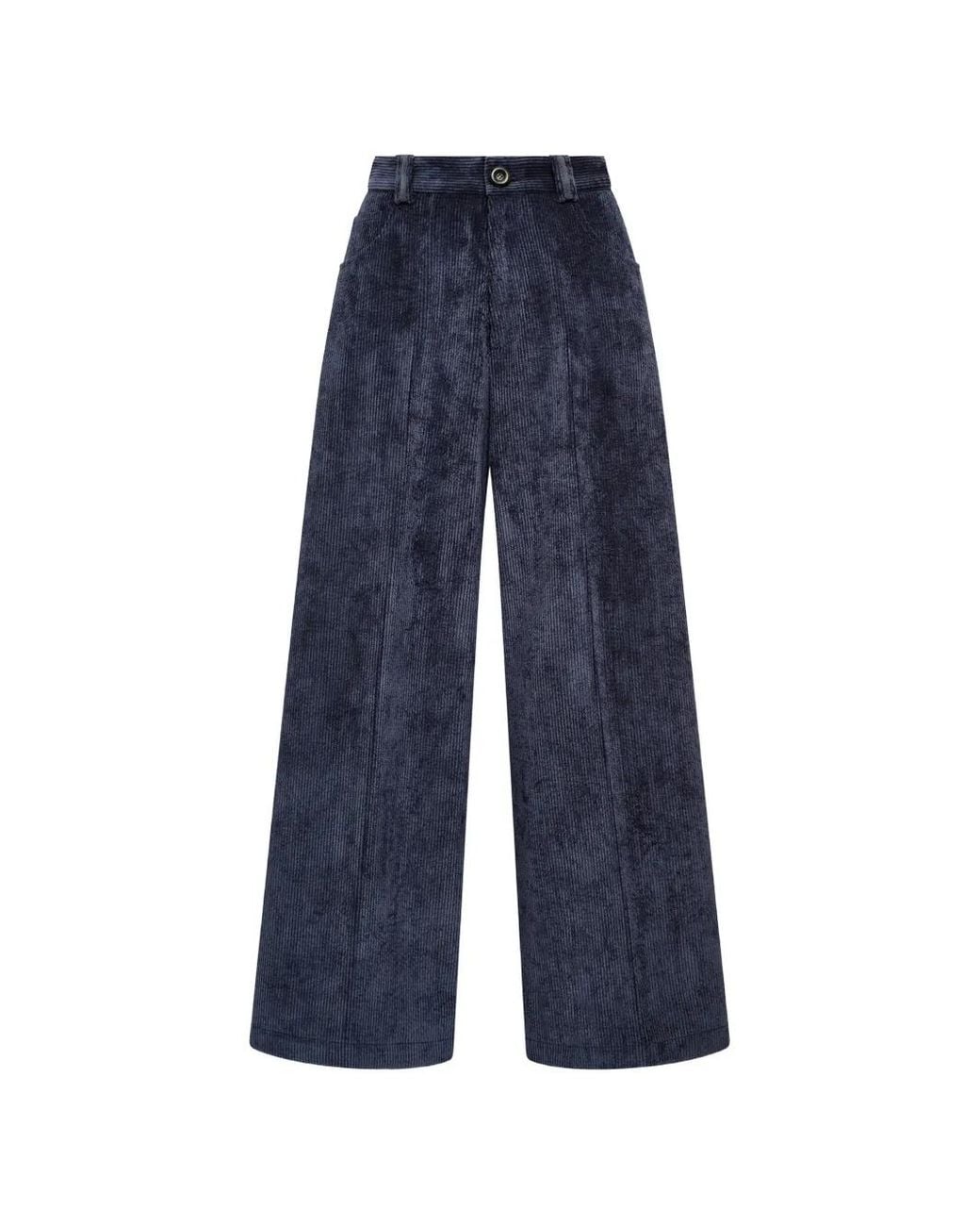 Maliparmi Blue Pantalon Ample En Velours Côtelé