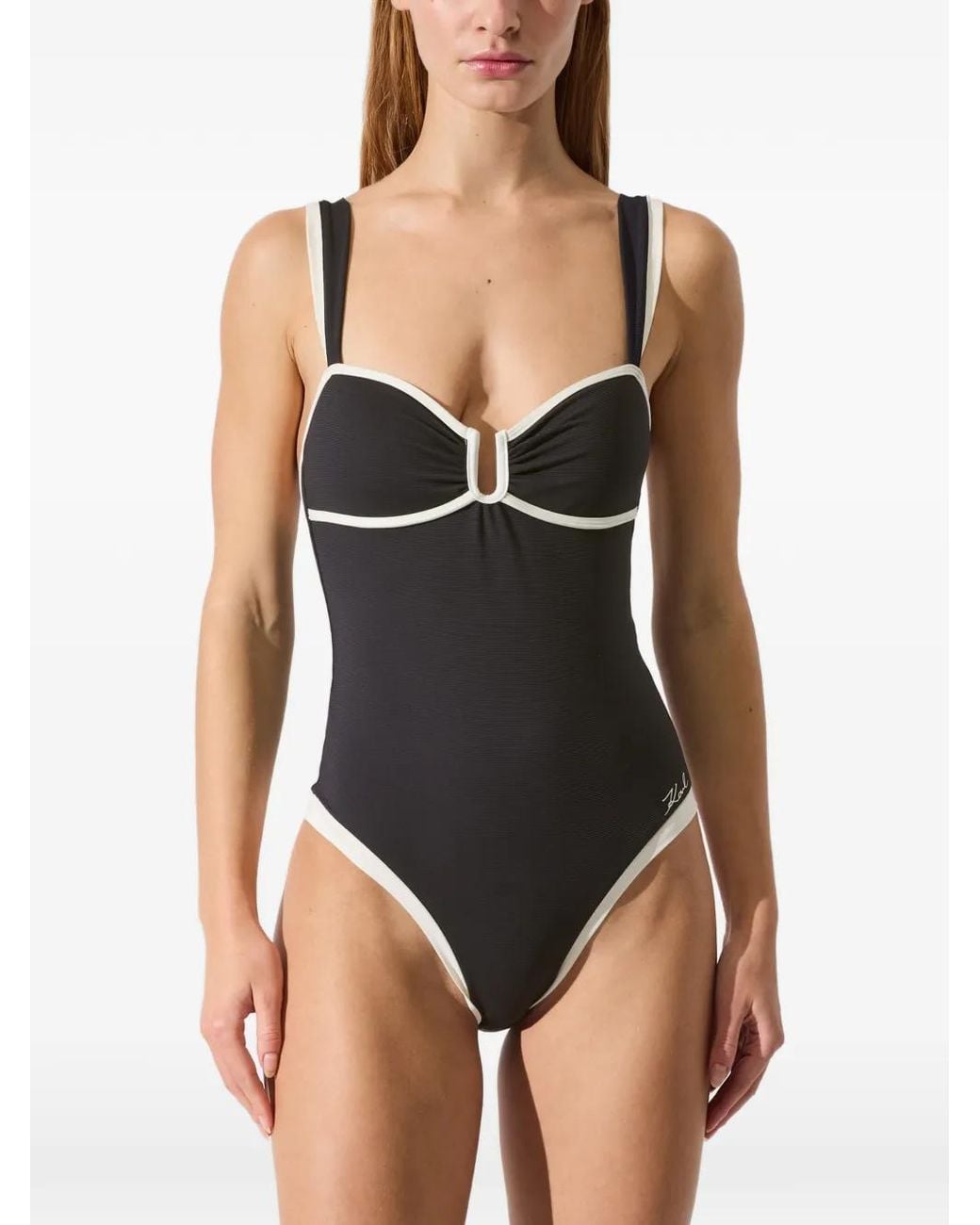 Maillot De Bain Signature Échancré Karl Lagerfeld en coloris Black