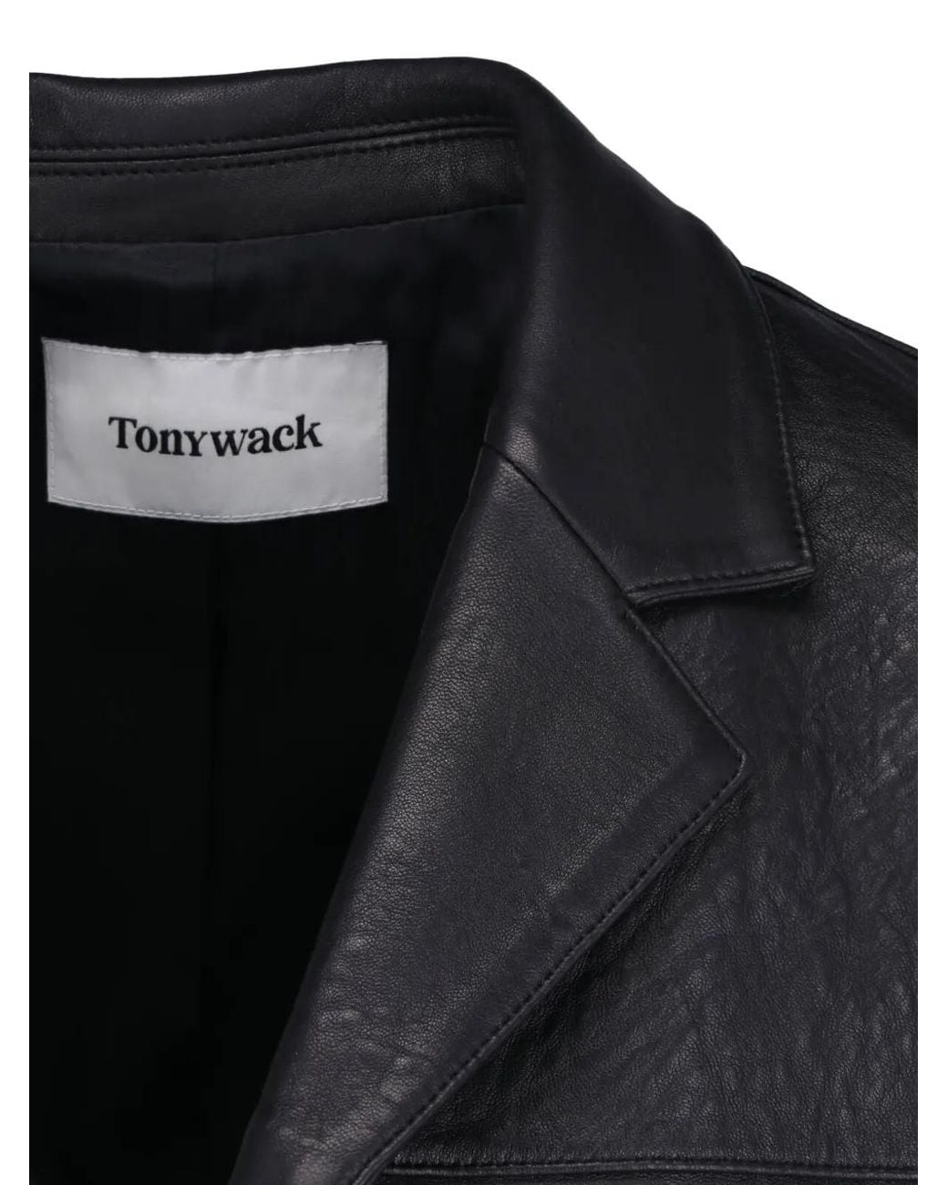 TONYWACK Black Button-Up Leather Jacket for men