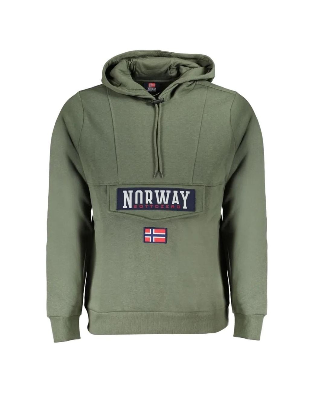 Norway 1963 Green Logo-Patch Drawstring Hoodie for men