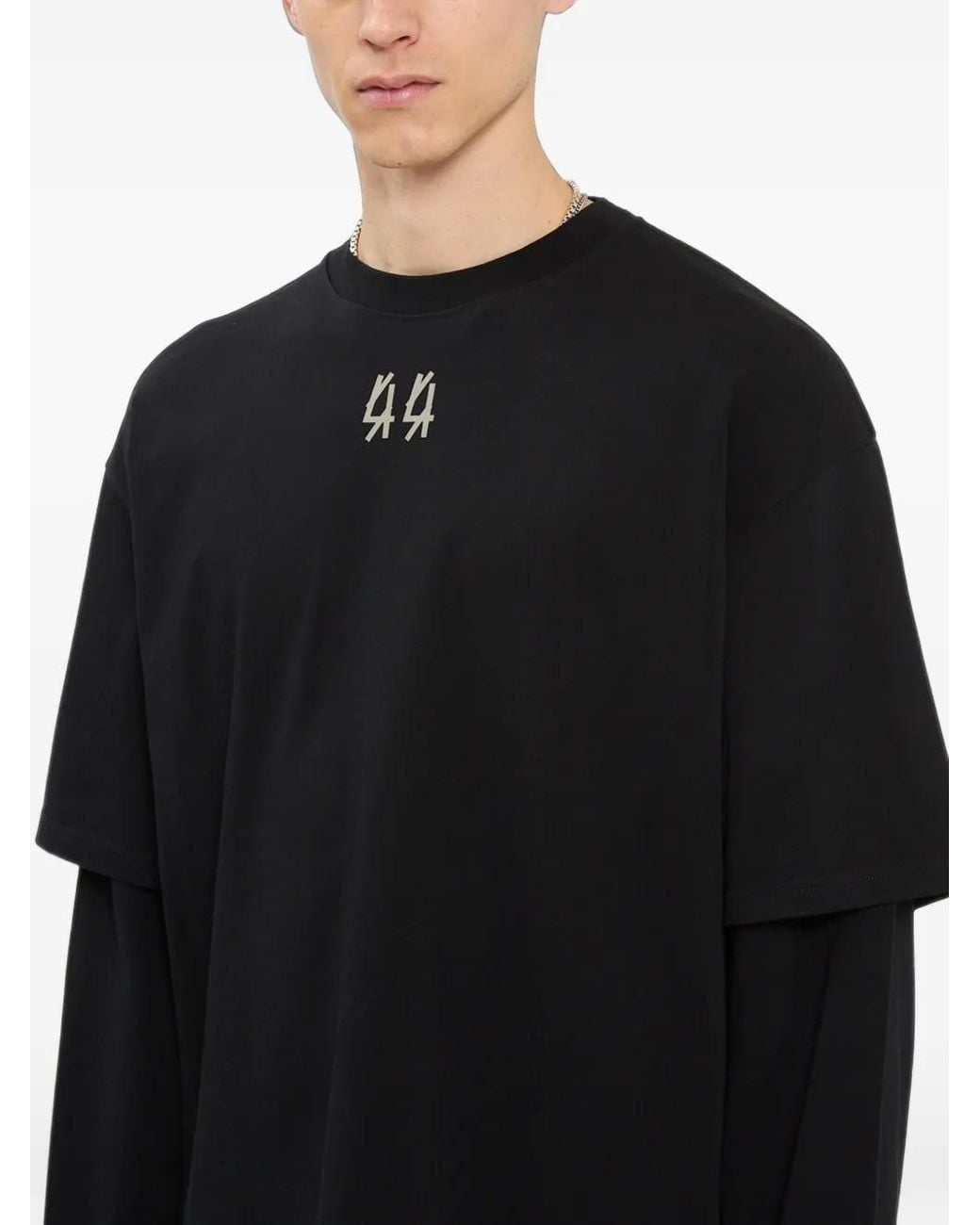 44 Label Group Black Logo-Print Layered-Sleeve T-Shirt