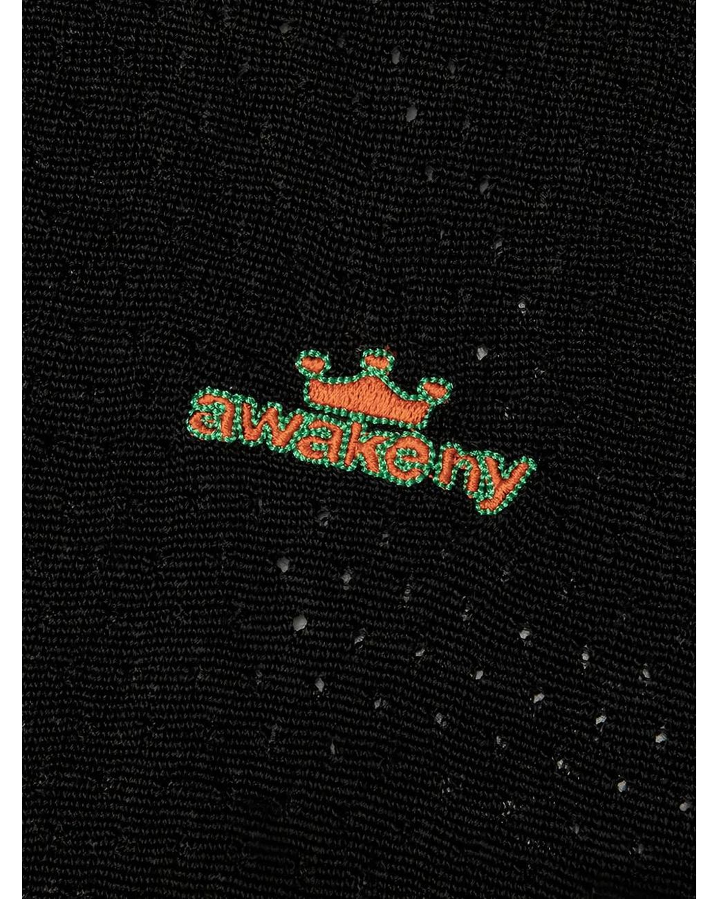 AWAKE NY Black Mesh Zip-Fastening Polo Shirt for men